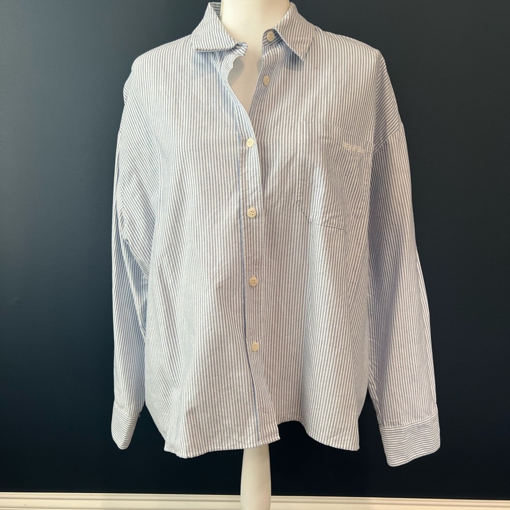 Djerf Avenue Light Blue Striped Casual Shirt
